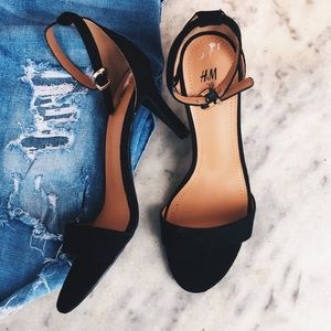 h & m || black suede block heels size 8
